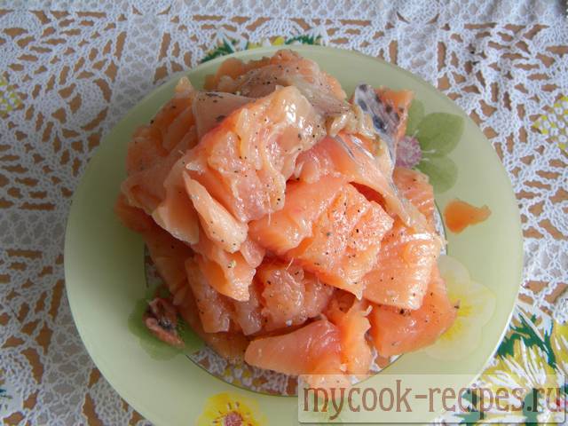 The cut salmon on a plate The cut salmon on a plate